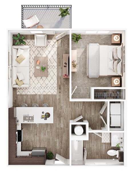 a 1 bedroom floor plan with a bathroom and a living room